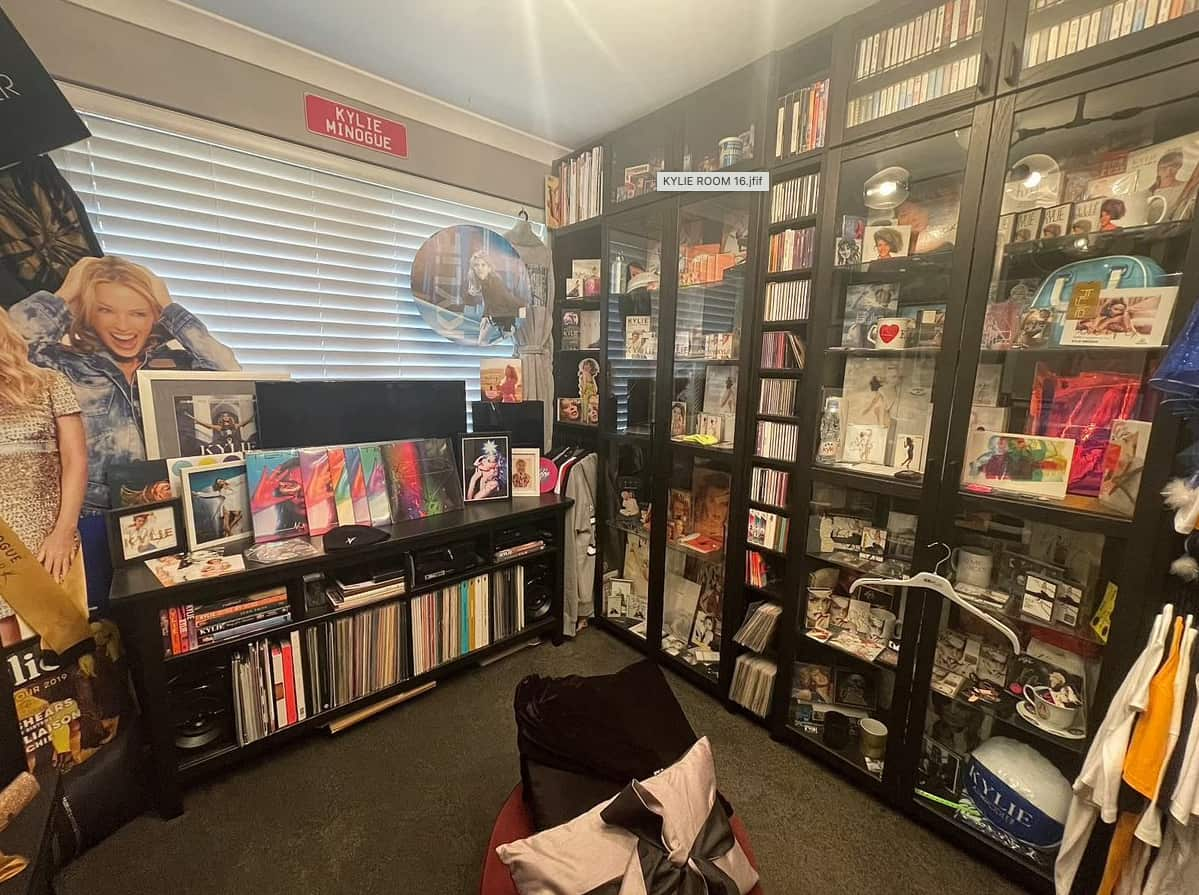 A room of Kylie Minogue memorabilia.