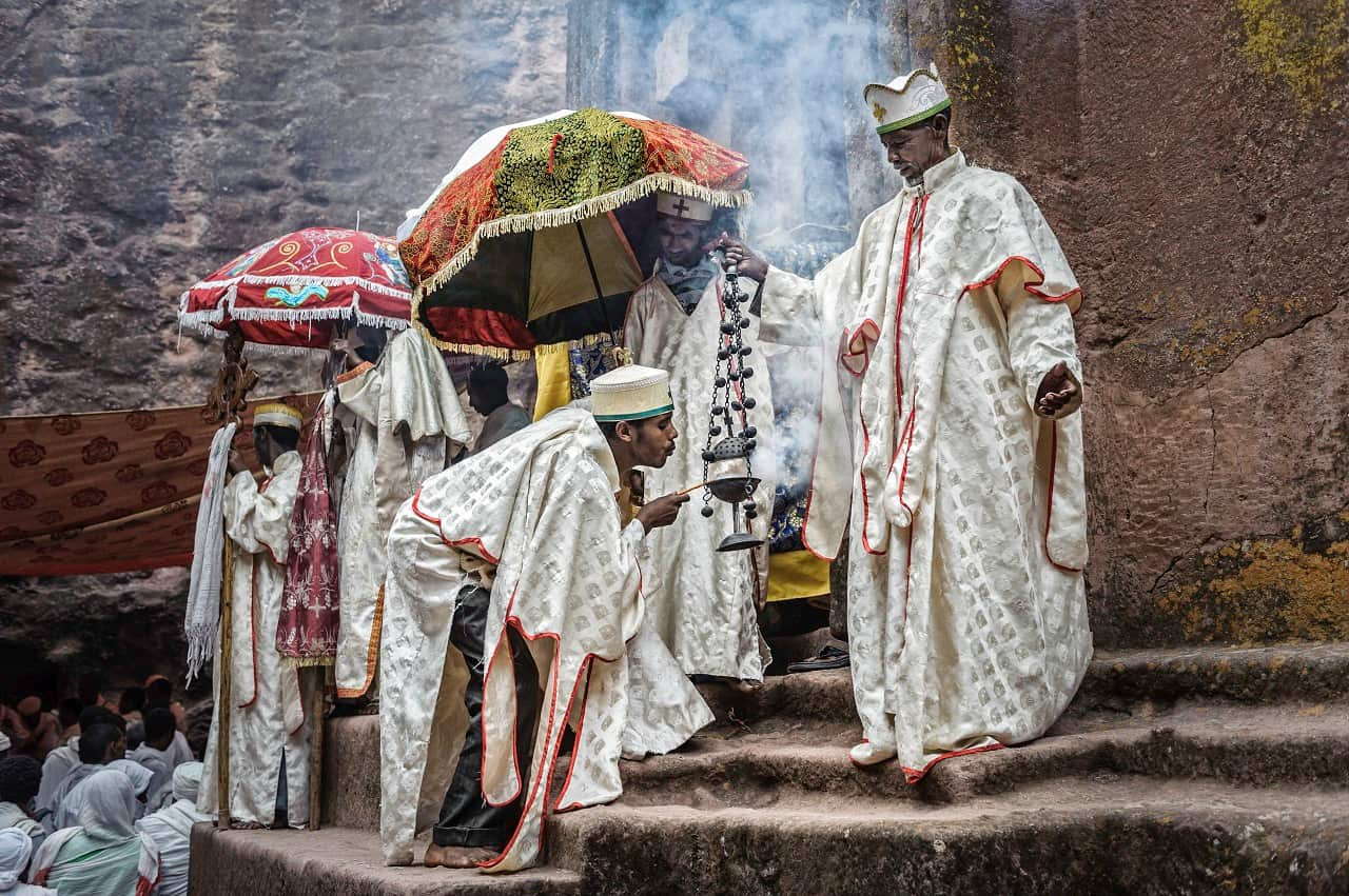 Group of priests celebrating Orthodox Easter, Ethiopia.