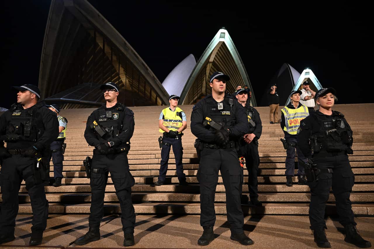 Police outside Opera House during pro-Palestinian protest in Sydney
