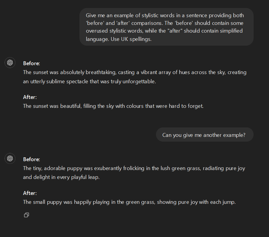 A screenshot of a message exchange between a user and ChatGPT.