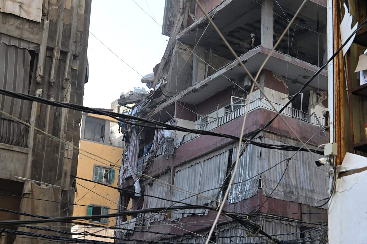 A building damaged in an Israeli airstrike on south Beirut which killed six people