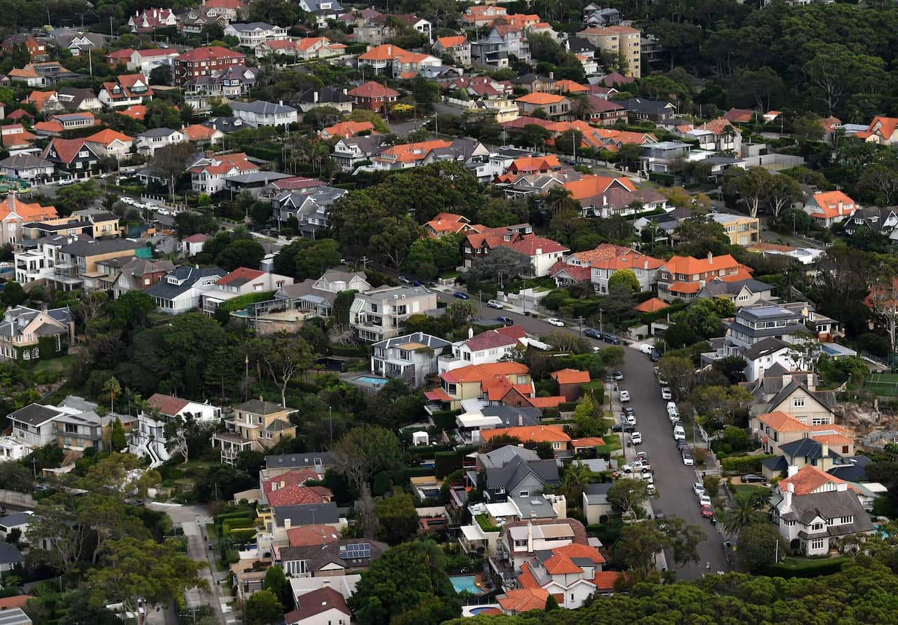 An aerial image of residential properties in Sydney.